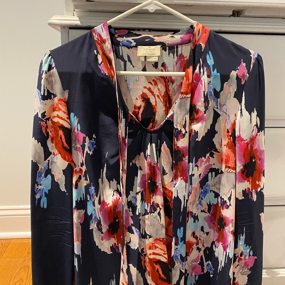 Kate Spade floral tie neck blouse